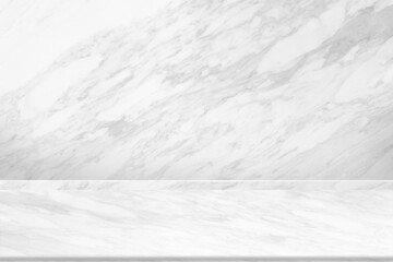 White marble product table, Marbling floor and wall background for display your packaging or mock up template and banner.