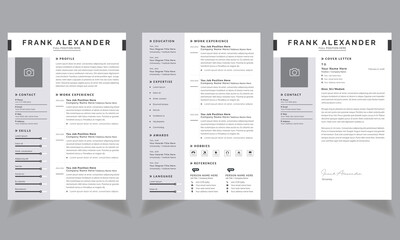 Creative Gray Resume Template Two-page design, a4 formate Vector Minimalist Layout Set 