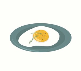 Eggs on a plate. Dish for breakfast. Fried eggs on a white isolated background.