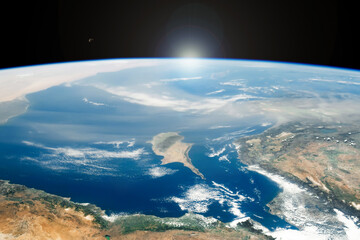 Cyprus Island and the Mediterranean Sea on a summer day sky, Turkey Country, Earth satellite photo, World image taken from space, Top view, Aerial photo. Elements of this image furnished by NASA