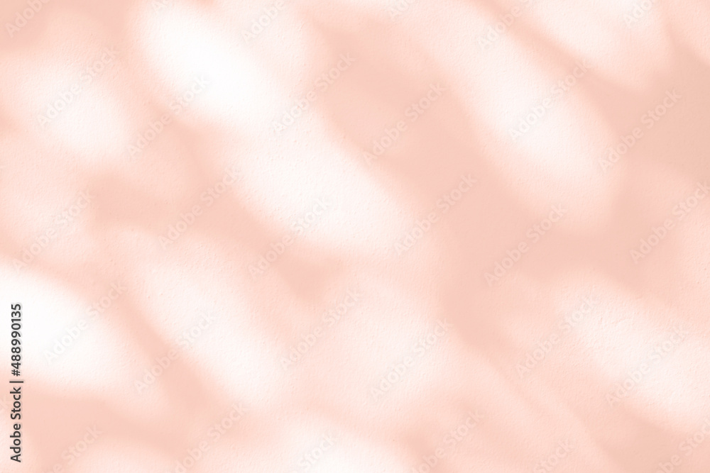 Aufkleber shadow and light bokeh pink background of leaf shadow tree branch on white wall texture, shadow over