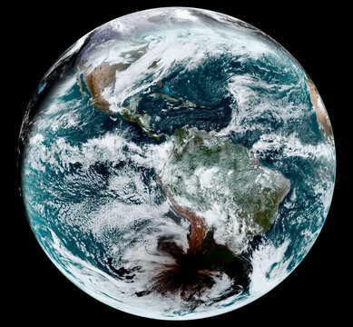 Planet Earth in the black background, world photo from outer space, closeup view of planet earth, shadows from a Solar Eclipse on the surface of the world. Elements of this image furnished by NASA.