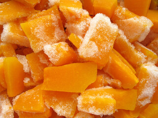 Pieces of frozen pumpkin (close-up)