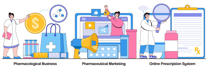 Pharmacological Business, Pharmaceutical Marketing, Online Prescription System Illustrated Pack