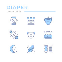 Set color line icons of diaper