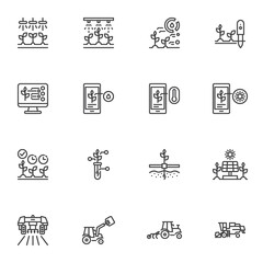 E-agriculture line icons set