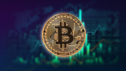 Bitcoin Cryptocurrency. Bitcoin coin growth chart on the exchange, chart
