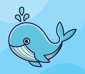 cute whale on the ocean cartoon vector icon illustration logo mascot hand drawn concept trandy cartoon	
