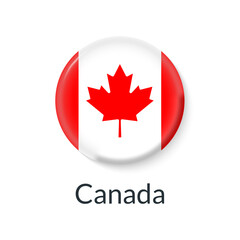 Canada flag 3d icon, circle badge or button. Round Canadian national symbol. Vector illustration.