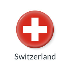 Switzerland flag 3d icon, circle badge or button. Round Swiss national symbol. Vector illustration.