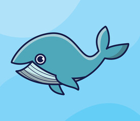 cute whale on the ocean cartoon vector icon illustration logo mascot hand drawn concept trandy cartoon	