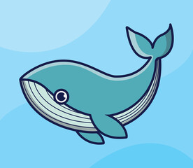 cute whale on the ocean cartoon vector icon illustration logo mascot hand drawn concept trandy cartoon	