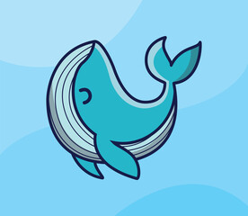cute whale on the ocean cartoon vector icon illustration logo mascot hand drawn concept trandy cartoon	