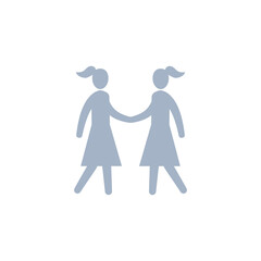 Two women shaking hands icon, Vector silhouette illustration.