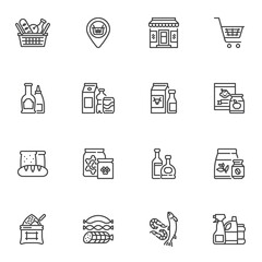 Grocery store department line icons set