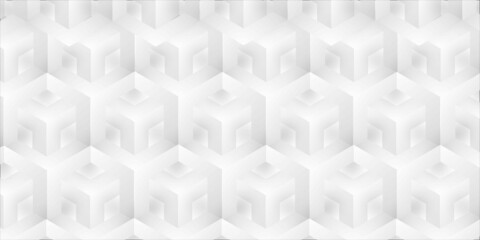 Abstract background with white pattern in hexagons design in illustration .Set of abstract black and white 3d geometric seamless patterns. Isometric hexagonal cubes optical illusion modern background.