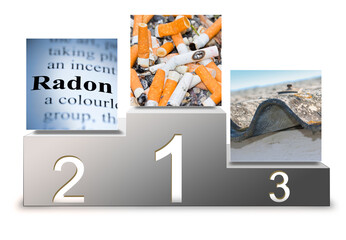 Cigarettes, radon gas, asbestos: the main causes of lung cancer - concept with podium of the winners