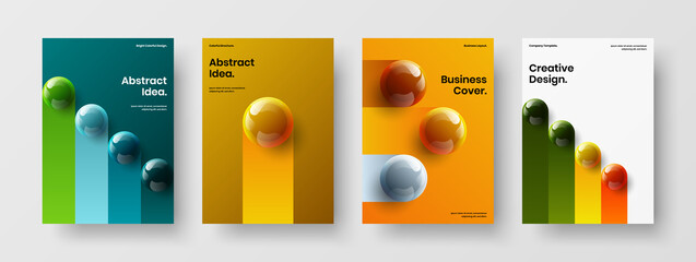 Vivid front page vector design illustration composition. Bright 3D balls cover concept bundle.