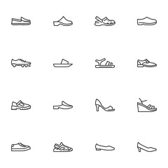Summer shoes line icons set