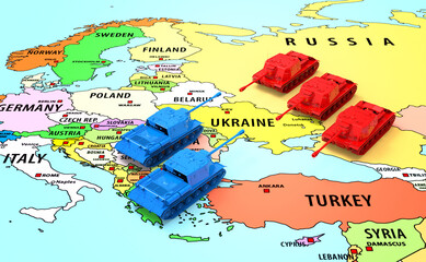 Ukraine, Russia war conflict concept, 3d rendering