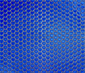 Deep blue shiny snake skin with golden borders, seamless pattern. Reptile skin background