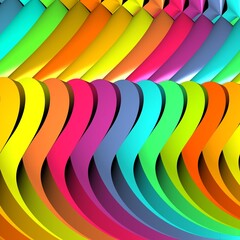 Obraz premium Rainbow colored abstract curves, 3d objects, 3d rendering