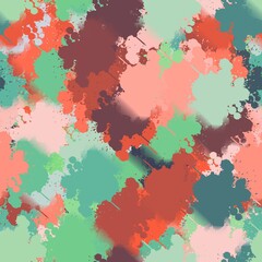 Chaotic abstract brush strokes, red and green shades. Seamless pattern