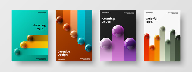 Abstract cover vector design illustration composition. Amazing 3D balls pamphlet concept bundle.