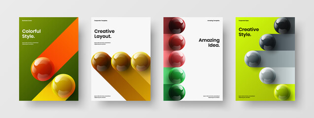 Premium 3D spheres annual report template set. Modern corporate cover vector design concept collection.