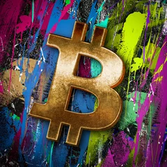 Foto op Canvas 3D rendering cryptocurrency bitcoin on colorful background, cryptocurrency concept 3D illustration © reznik_val