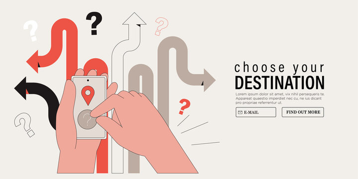 Business Decision Making, Career Path, Work Direction Or Choose The Right Way To Success Concept. Hands Touch Smartphone Screen Question Sign And Choose Path. Difficult Choice Or Finding Right Way.