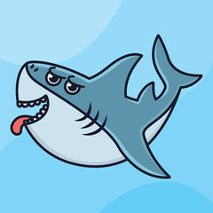 happy shark on the ocean cartoon vector icon illustration logo mascot hand drawn concept trandy cartoon	