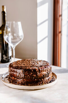 Chocolate layer cake with dulce de leche butter cream and ganache