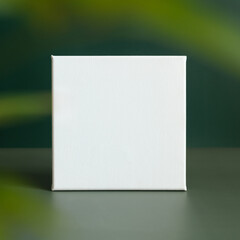 Mockup poster. Blank canvas frame on minimalistic dark green background.