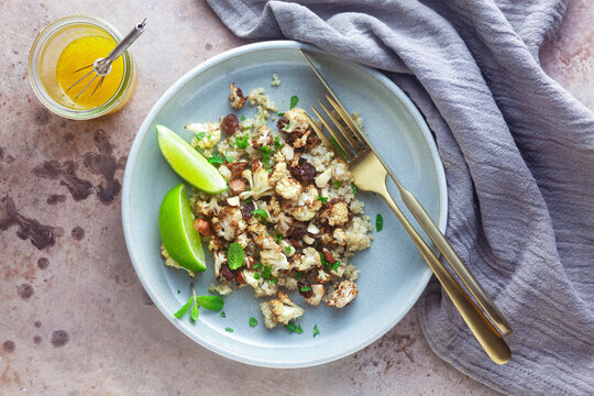 Cauliflower Quinoa Salad with Raisins and Mint
