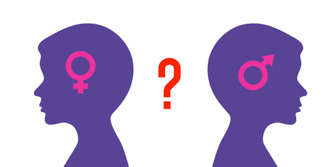 Problem of gender choice for a person in modern society. Silhouette profile boy child. Multicultural multi-gender society. Friendship and relationships between people. Diversity gender, choice matter