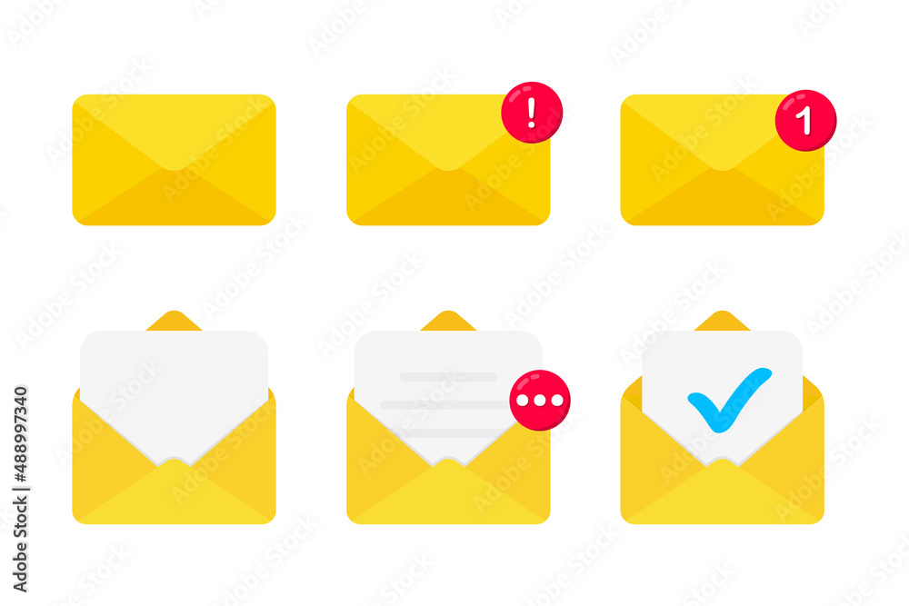 Leinwandbilder set of icons with a mail envelope with different signs. email notification. e-mail marketing. new in