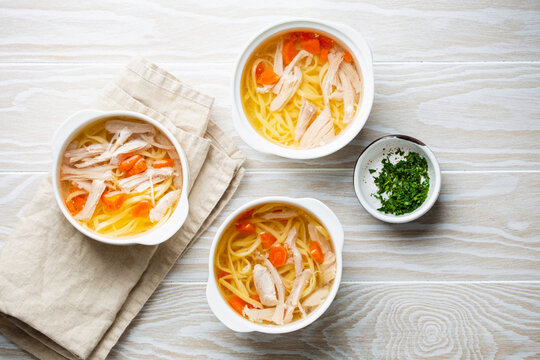 Warm healthy homemade chicken soup