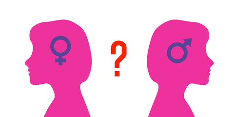 Problem of gender choice for a person in modern society. Silhouette profile girl baby child. Multicultural multi-gender society. Friendship and relationships between people. Diversity gender