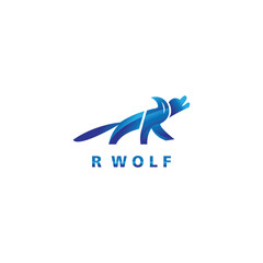 animal logo initials R illustration wolf design vector element