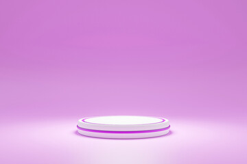 Blank white cylinder podium on purple background, minimal concept,  showcase for product. 3D render