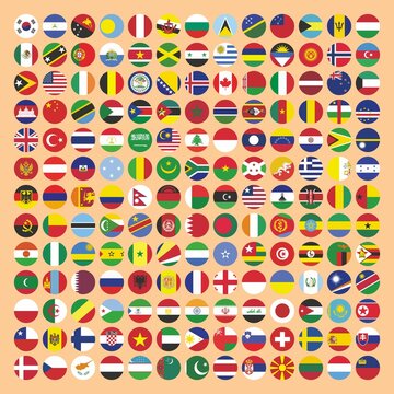 Vector Set of Flags in the World with round.