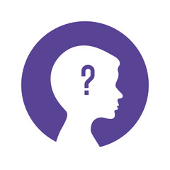 Question boy head icon. Problem solving. The concept of brain activity. Vector illustration