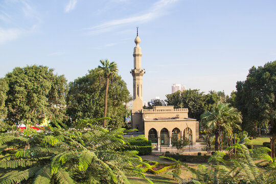 Beautiful view of the mosque on Zamalek island in Cairo, Egypt