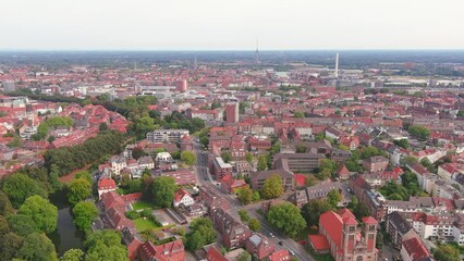 Munster: Aerial view of city in Germany - landscape panorama of Europe from above