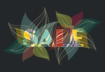 SALE banner, letters design with floral pattern.