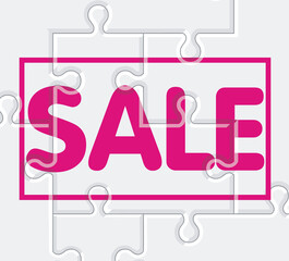Red word  SALE on puzzles background, vector illustration.