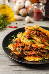 Hungarian potato pancake with goulash