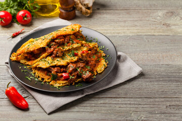 Hungarian potato pancake with goulash