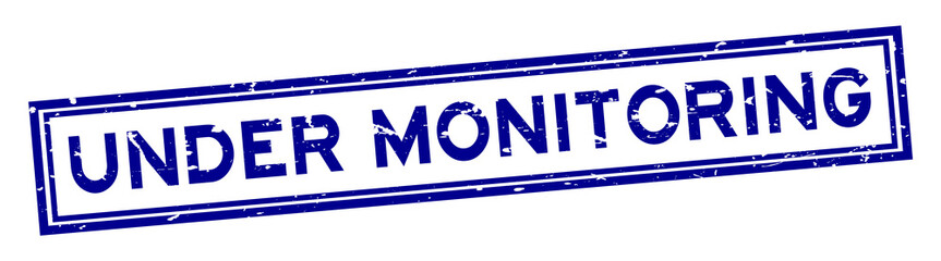 Grunge blue under monitoring word sqaure rubber seal stamp on white background